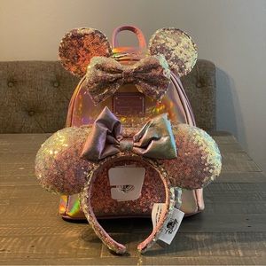 Disney 50th Anniversary Earidescent Loungefly Backpack & Ears Bundle - NEW